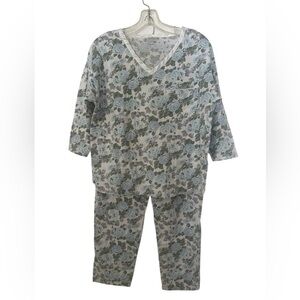 Kathryn Blue Rose Floral Print Women's 100% Cotton Pajama Set